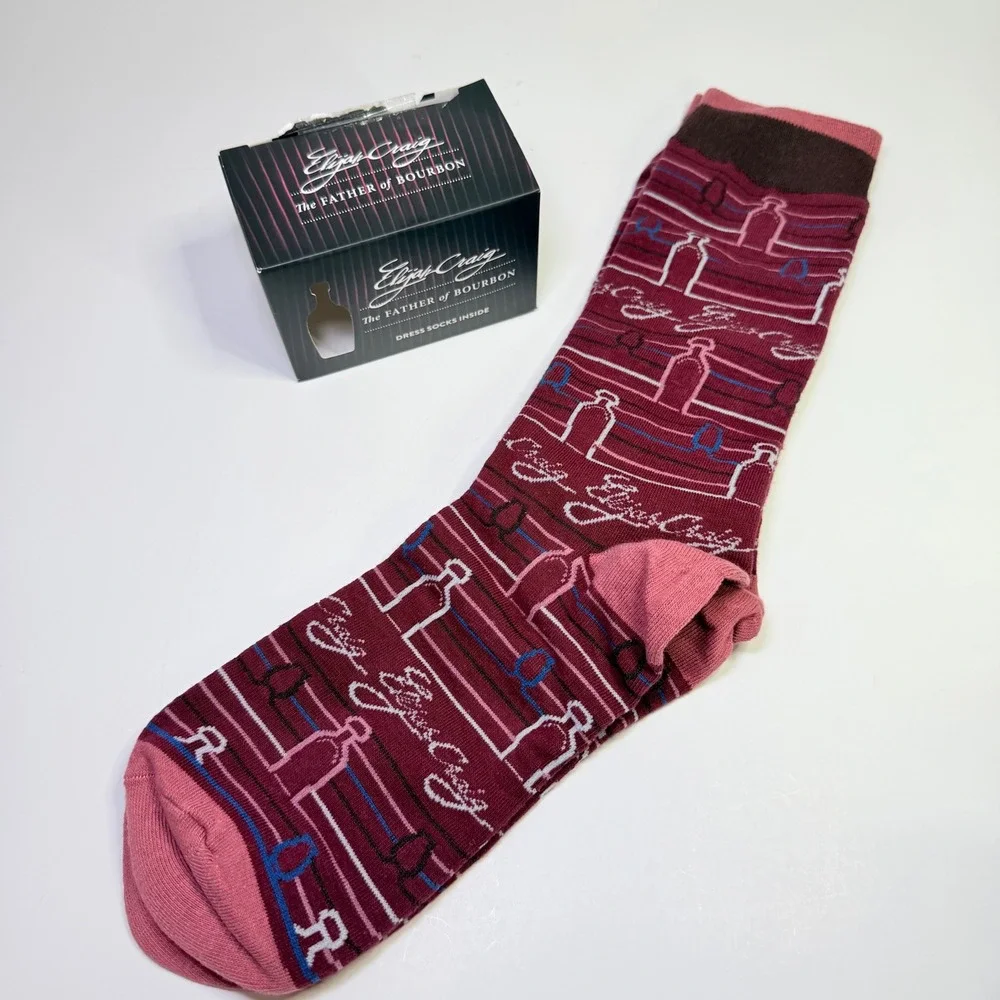 Elijah Craig The Father of Bourbon Maroon Novelty Dress Socks New in Damaged Box